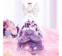 HWGING Mothers Day Rose Gifts, Glass Angel Figurine with Three Roses, 11 x 17 cm, Angel with Roses, Classic, Romantic, Light Up Glass Rose Angel