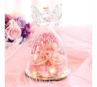 HWGING Mothers Day Rose Gifts, Glass Angel Figurine with Three Roses and Light Gifts, Preserved Rose Gifts for Women, Christmas Roses Gifts for Mom Wife Mother