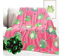 HWING Glow in The Dark Frog Blanket Cute Frog Gifts for Girls Women Frog Stuff Frog Decor for Bedroom Mushroom Frog Throw Blanket
