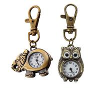 HWIREUIGT 2 Pcs Bronze Tone Elephant Pendant Lobster Hook with Owl Shape Keyring Watch 37X24Mm
