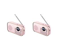 HWIREUIGT 2X Portable FM Radio Rechargeable Small Wireless Bluetooth Speaker Surround Stereo Sound USB Vintage Radios Pink