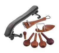 HWIREUIGT Adjustable Violin Chin Shoulder Rest Pad Size 3/4 4/4 & A Natural Jujube Wood 4/4 Violin Parts Accessories Set Of Fine-Tuning, Chinrest Chin Rest, Strings