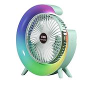 HWIREUIGT Portable Fan USB Rechargeable Fan LED 7 Colors Electric Fan 180°Adjustable Camping Fans 3 Speeds Mini Desktop Fan Green