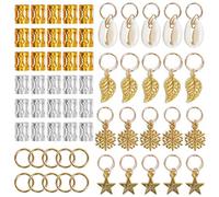 HWJAHQ 80 Pieces Hair Jewelry Rings Decorations Pendants, Including 50 Pcs Aluminum Dreadlocks Beads Metal Cuffs + 30 Clips (80 Pieces)