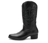 HWJFDC Cowboy Boots Men Men's Heritage Round Toe Wooden Heel Sole Embroidered Cowboy Boots(Black,41)