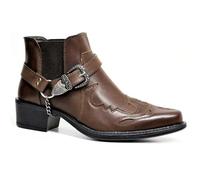 HWJFDC Cowboy Boots Men Men's Vintage Cowboy Boots Leather High Top Chain Buckle Strap Punk Shoes Pointed Toe Biker Men(Brown,43)