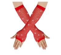 HWJFDC Long Gloves 3pair Ball Diamond Gloves Party Fishnet Elastic Mesh Gloves Retro Sexy Diamond Long Gloves(Red)
