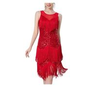 HWJFDC Tassel Dress Latin Dance Set Ballroom Women Dance Competition Dress Fringe Latin Dancing Costume Tango Salsa Sparkling Shiny Exquisite Sequin(Red,S)