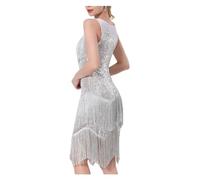 HWJFDC Tassel Dress Latin Dance Set Ballroom Women Dance Competition Dress Fringe Latin Dancing Costume Tango Salsa Sparkling Shiny Exquisite Sequin(Silver,S)
