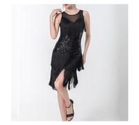 HWJFDC Tassel Dress Latin Dance Set Ballroom Women Dance Competition Dress Fringe Latin Dancing Costume Tango Salsa Sparkling Shiny Exquisite Sequin(Black,XL)