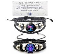 HWJQ 2Pcs Layered Zodiac Leather Bracelets Constellation Bracelet for Women Men Braided Zodiac Sign Spirit Bracelet Mothers Day Birthday BFF Jewelry, Middle, Zinc, no gemstone