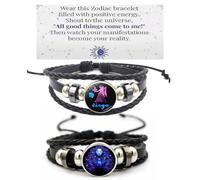 HWJQ 2Pcs Layered Zodiac Leather Bracelets Constellation Bracelet for Women Men Braided Zodiac Sign Spirit Bracelet Mothers Day Birthday BFF Jewelry, Middle, Zinc, no gemstone