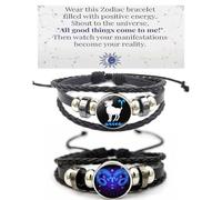 HWJQ 2Pcs Layered Zodiac Leather Bracelets Constellation Bracelet for Women Men Braided Zodiac Sign Spirit Bracelet Mothers Day Birthday BFF Jewelry, Middle, Zinc, no gemstone