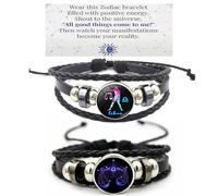 HWJQ 2Pcs Layered Zodiac Leather Bracelets Constellation Bracelet for Women Men Braided Zodiac Sign Spirit Bracelet Mothers Day Birthday BFF Jewelry, Middle, Zinc, no gemstone
