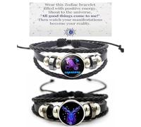 HWJQ 2Pcs Layered Zodiac Leather Bracelets Constellation Bracelet for Women Men Braided Zodiac Sign Spirit Bracelet Mothers Day Birthday BFF Jewelry, Middle, Zinc, no gemstone