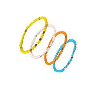 HWJQ 4 Pcs Bohemia Rice Bead Bracelet Colorful Seed Bead Bracelet Multilayered Beaded Bracelet for Women Men Vacation Jewelry, 1, Zinc, no gemstone