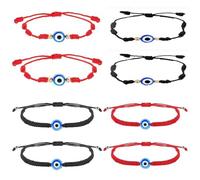 HWJQ 8 Pieces Evil Eye Braided Bracelets Turkish Eye Red Rope Bracelet Adjustable Evil Eyes Protection String Bracelets Turkish Eye Lucky Amulet for Women Men, Middle, Zinc, no gemstone