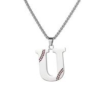 HWJQ Baseball Letter Initial Necklace Baseball Softball Sports Ball Pendant Necklaces Stainless Steel A-Z Letter Necklace for Women Men Sport Fans Lover, Middle, Stainless Steel, No Gemstone