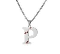 HWJQ Baseball Letter Initial Necklace Baseball Softball Sports Ball Pendant Necklaces Stainless Steel A-Z Letter Necklace for Women Men Sport Fans Lover, Middle, Stainless Steel, No Gemstone