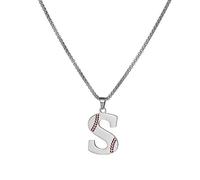 HWJQ Baseball Letter Initial Necklace Baseball Softball Sports Ball Pendant Necklaces Stainless Steel A-Z Letter Necklace for Women Men Sport Fans Lover, Middle, Stainless Steel, No Gemstone