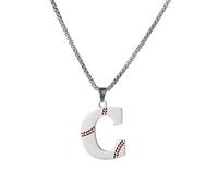 HWJQ Baseball Letter Initial Necklace Baseball Softball Sports Ball Pendant Necklaces Stainless Steel A-Z Letter Necklace for Women Men Sport Fans Lover, Middle, Stainless Steel, No Gemstone