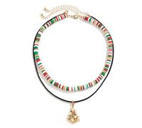 HWJQ Christmas Double layered Choker Necklace Christmas Tree Pendant Necklace Elk Deer Christmas Stocking Necklace for Women Men Jewelry, Zinc, No Gemstone