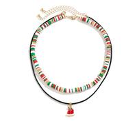 HWJQ Christmas Double layered Choker Necklace Christmas Tree Pendant Necklace Elk Deer Christmas Stocking Necklace for Women Men Jewelry, Zinc, No Gemstone