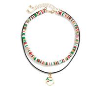 HWJQ Christmas Double layered Choker Necklace Christmas Tree Pendant Necklace Elk Deer Christmas Stocking Necklace for Women Men Jewelry, Zinc, No Gemstone
