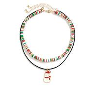 HWJQ Christmas Double layered Choker Necklace Christmas Tree Pendant Necklace Elk Deer Christmas Stocking Necklace for Women Men Jewelry, Zinc, No Gemstone
