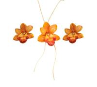 HWJQ Colorful Flower Necklalce Earrings Jewelry Set Big Flower Floral Long Rope Necklace Choker Orchid Stud Earrings White Pink Floral for Women, Middle, Plastic, No Gemstone
