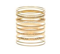 HWJQ Layered Gold Cuff Bangle Bracelets Stackable Indian Thin Round Bangle Bracelet for Women Minimalist Simple Stack Bracelet Trendy Jewelry Gifts, Middle, Zinc, no gemstone