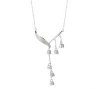 HWJQ Lily of The Valley Necklace for Women Flower Floral Pendant Necklace Y Shaped Flower Necklace Statement Jewelry Gift, Zinc, No Gemstone