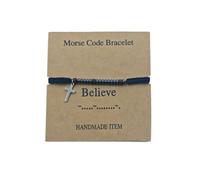 HWJQ Morse Code Bracelets for Women Men Inspirational Cross Bracelets Adjustable Beaded Bracelet Statement Jewelry Gift, 1, Zinc, no gemstone