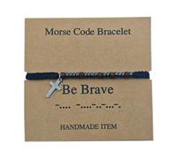 HWJQ Morse Code Bracelets for Women Men Inspirational Cross Bracelets Adjustable Beaded Bracelet Statement Jewelry Gift, 1, Zinc, no gemstone