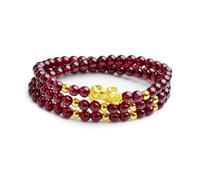 HWJQ Pixiu Garnet Beaded Bracelet Feng Shui Pixiu Wealth Bracelet Stackable Pi Xiu Red Bead Crystal Bracelets Stretch for Women Men Lucky Jewelry, Middle, Glass, no gemstone