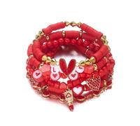 HWJQ Red Heishi Bracelet for Women Polymer Clay Stretch Bracelet Stackable Chunky Heart Beaded Bracelets Stack Valentine's Day Jewelry, Middle, clay, no gemstone