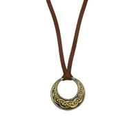 HWJQ Vintage Leather Circle Necklace Brown Leather Rope Round Necklace Viking Celtic Knot Necklaces Amulet Pendant Necklaces for Women Men, Middle, Zinc, No Gemstone