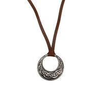 HWJQ Vintage Leather Circle Necklace Brown Leather Rope Round Necklace Viking Celtic Knot Necklaces Amulet Pendant Necklaces for Women Men, Middle, Zinc, No Gemstone