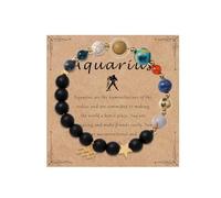 HWJQ Zodiac Bracelet for Women Men 12 Constellations Crystal Stone Bracelet Solar System Beaded Bracelet Astronomy Gifts Bangle for Friend, 1, Zinc, no gemstone