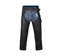 HWK Motorcycle Leather Chaps for Men and Women, Black Motorcycle Chaps for Road Rash Protection and All-Weather Comfort, Black, 32