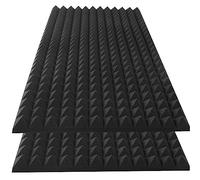 HWLIYUTAI 2 Pack pyramid Acoustic Foam Panels, 48 x 24 x 2" Sound Absorbing Panels High Density Studio Wedge Tiles Fire Resistant Acoustic Panels for Home,Office, Recording Room, Studio (2Pack, Black)