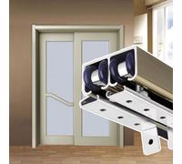 HWLL Sliding Door Kit Bypass Door Track Hardware Set, Double Doors Aluminum Box Rail Kit - Fit Door Thickness 3/4" to 1", Study Room Kitchen Closet Door Guide(Brown,48inch/122cm)