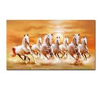 HWNU Canvas Picture Seven Running White Horse Animals Painting Artistic Canvas Art Gold Posters and Prints Modern Wall Art Living Room Decoration Frameless
