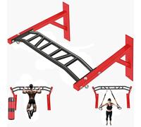 HWOOUSA Pull Up Bar Wall Mounted,Heavy Duty Multi Grip Bar with 14 Grip Positions,Space Saving Home Gym Equipment -Ideal for Garage,Outdoor Strength Training, Chin Up Bar,Supports to 600 Lbs (Red+