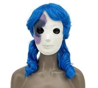 Hworks Sallys FacesHeadgear Latex Full Face Mask with Blue Hair Cosplay Costume Props for Halloween Party Show