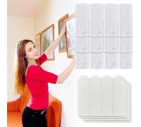 HWSWSH 12PCS Large Universal Frame Hanger and 16PCS Removable Adhesive Strips,Picture Hooks No Nails,Heavy Duty Picture Hanging Kit,Picture Hook with Picture Hanging Strips,for Indoor Wall Art Hanging