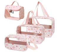 HWSWSH 4 Pack Transparent Toiletry Bag Set,Travel Cosmetic Bag,Clear Skincare Organiser Bag,PVC Cosmetic Makeup Bags,Portable Travel Wash Bag,Big Hanging Toiletry Bags for Women Travelling and Holiday