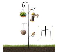 HWSWSH Bird Feeder Pole Stand,193cm Adjustable Feeding Station,Heavy Duty Metal Shepherds Crooks Hooks,Feeding Station with Finial and 3 Hooks,Bird Feeding Station for Outdoor Lanterns, Garden Basket