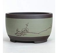 HWSY Bonsai Flower Pot Ceramic Round Large Medium and Small Bonsai Pot Green Plant Pot Drum-shaped Chinese Style Ventilation Basin Round Planter Decorative Plant Container Interesting