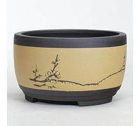 HWSY Bonsai Flower Pot Ceramic Round Large Medium and Small Bonsai Pot Green Plant Pot Drum-shaped Chinese Style Ventilation Basin Round Planter Decorative Plant Container Interesting